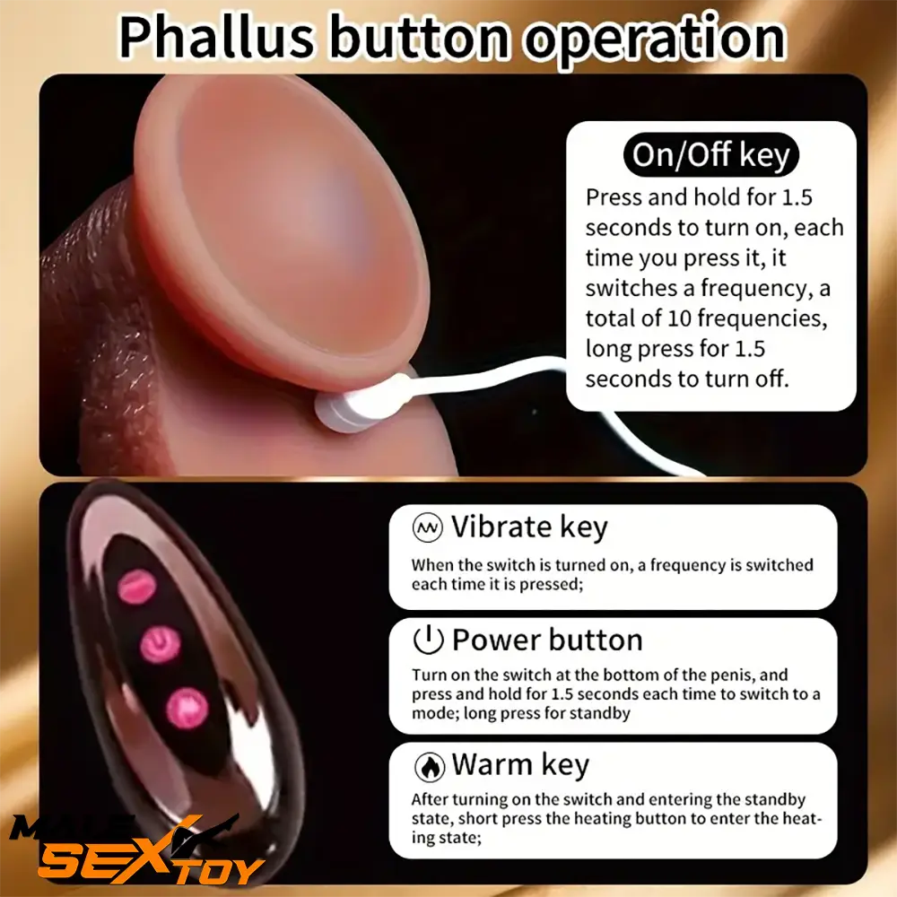 8.46in Vibrating Heating Silicone Uncut Big Real Dildo With Sliding Skin Male Sex Toy