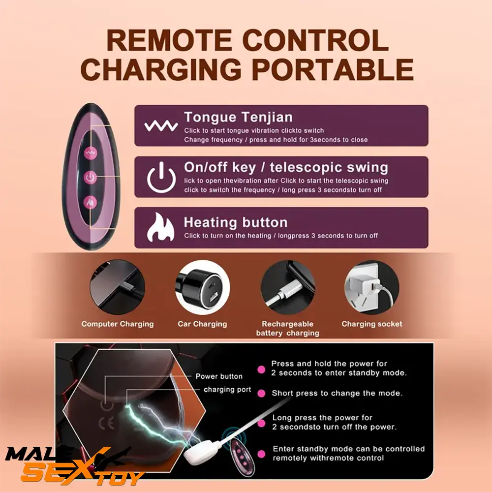 8.7in Soft Big Silicone Thrusting Rotating Heating Remote Auto Dildo Male Sex Toy