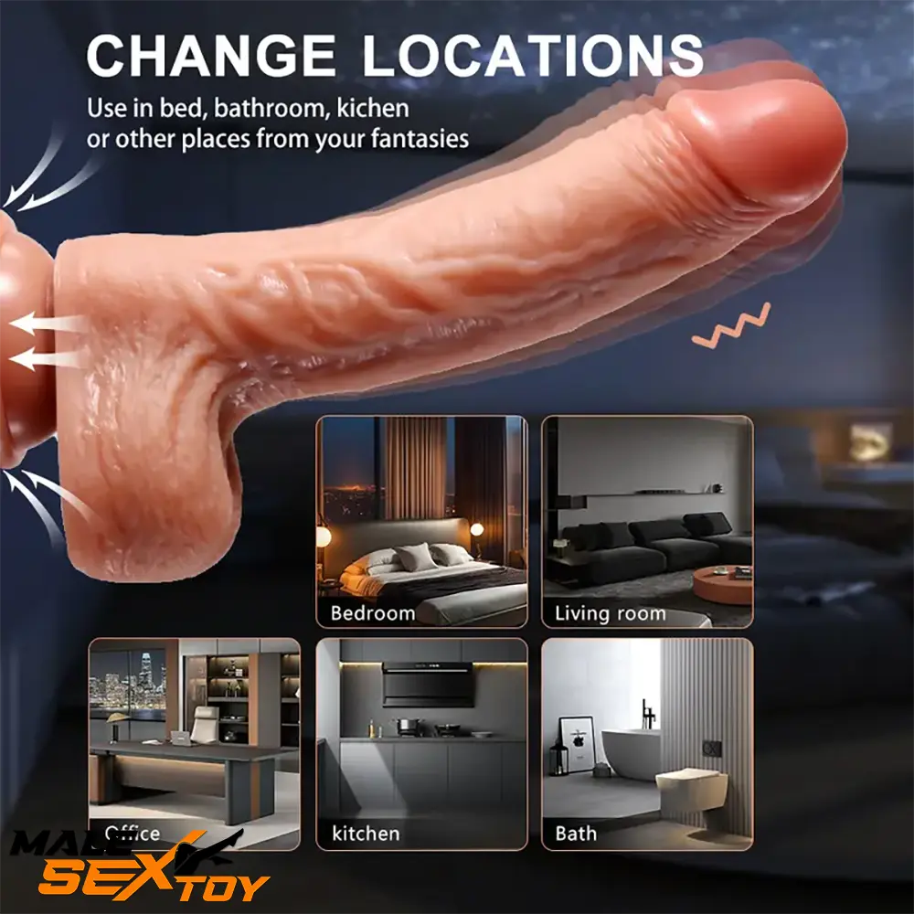 8.7in Soft Big Silicone Thrusting Rotating Heating Remote Auto Dildo Male Sex Toy
