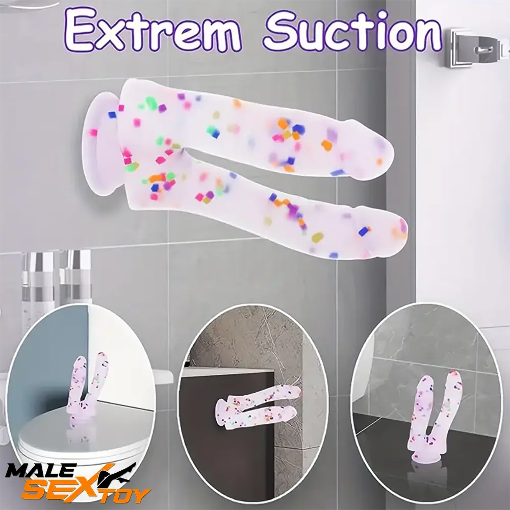 7in Soft Silicone Confetti Colorful Double Headed Dildo For Women Male Sex Toy