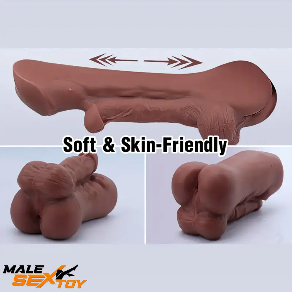 6.3in Premium 3D Real Silicone Flexible Ebony Dildo Pocket Pussy Male Sex Toy