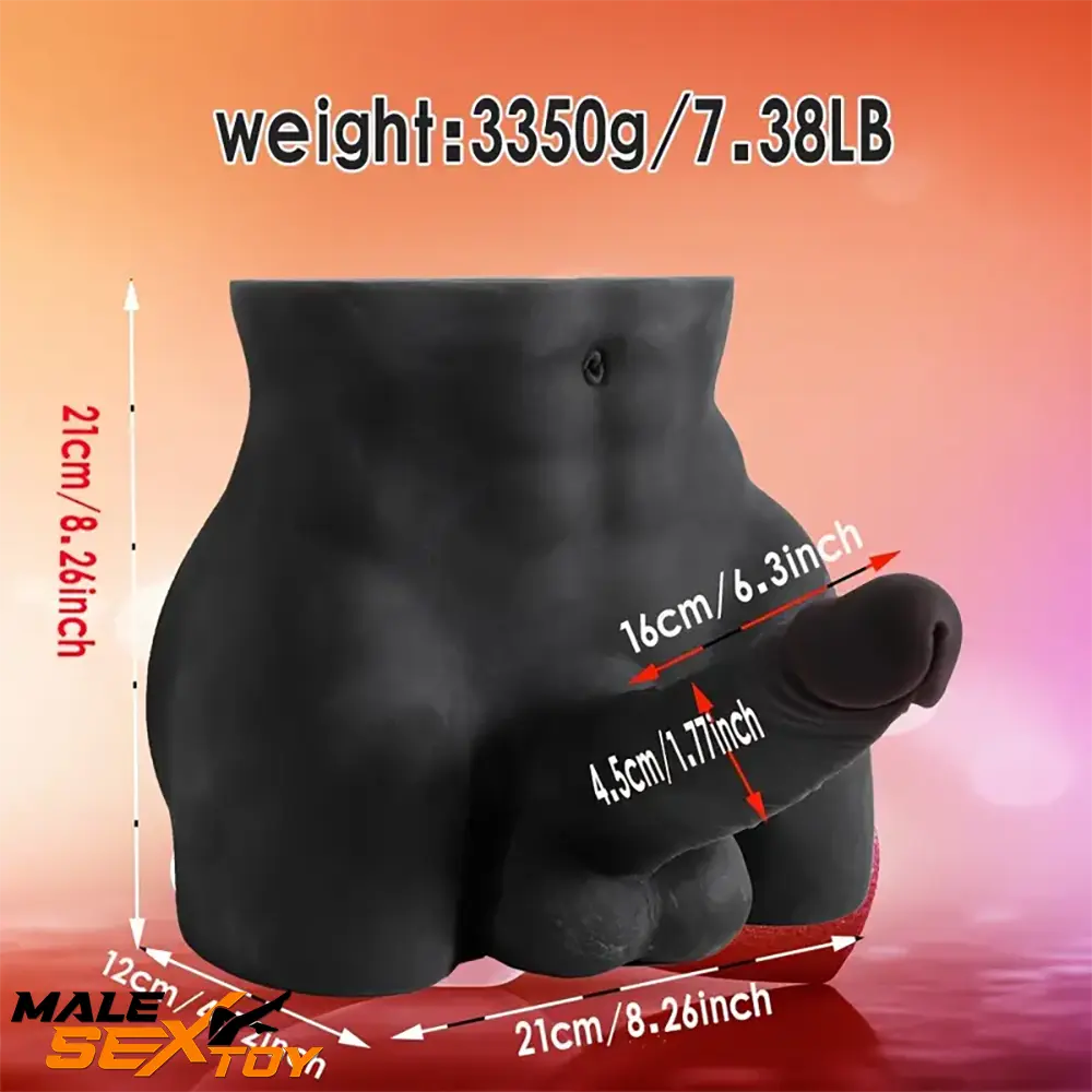 6.3in Silicone Realistic Dildo With 7.38lb Ebony Ridable Male Sex Torso Male Sex Toy