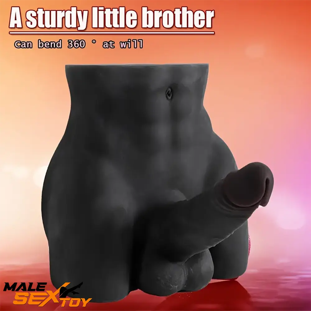 6.3in Silicone Realistic Dildo With 7.38lb Ebony Ridable Male Sex Torso Male Sex Toy