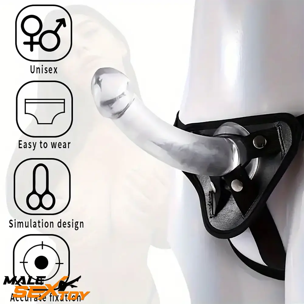5.51in 6.69in 7.67in Premium Real Feeling Clear Strap On Harness Dildo Male Sex Toy