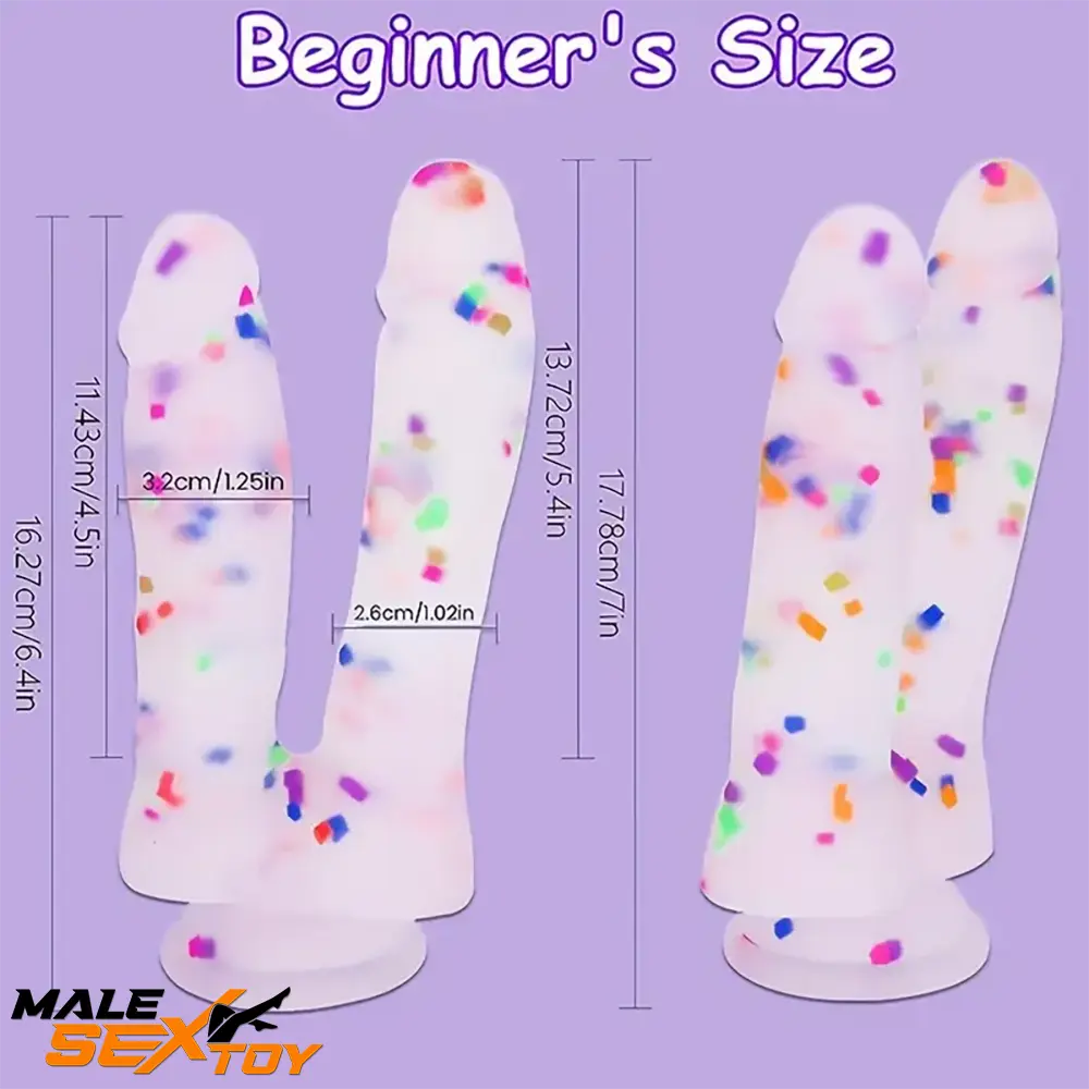 7in Soft Silicone Confetti Colorful Double Headed Dildo For Women Male Sex Toy
