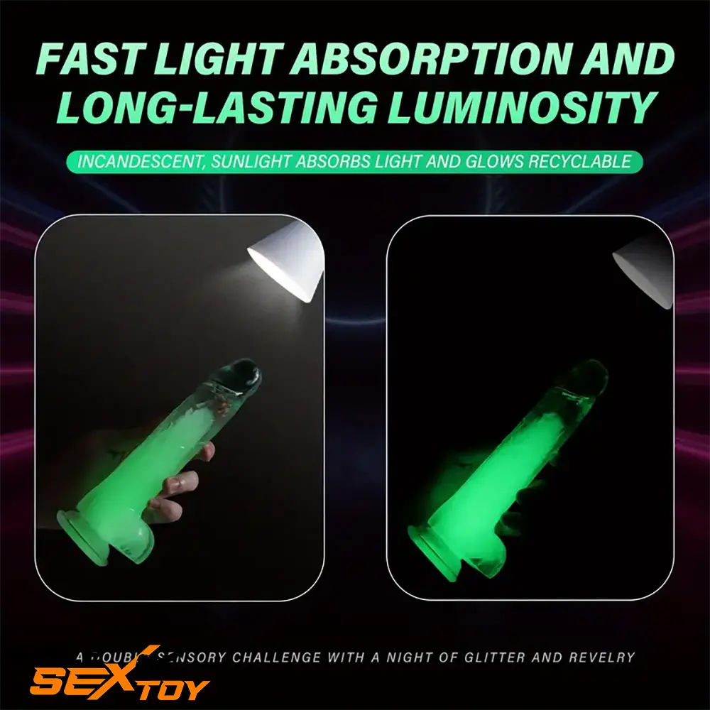 6.5in 7.3in 8.26in 9.44in Luminous Glowing TPE Soft Double-Layer Dildo Male Sex Toy