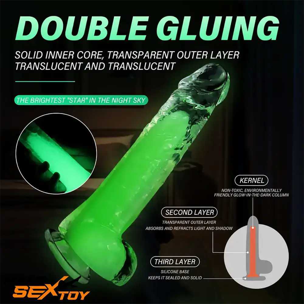 6.5in 7.3in 8.26in 9.44in Luminous Glowing TPE Soft Double-Layer Dildo Male Sex Toy