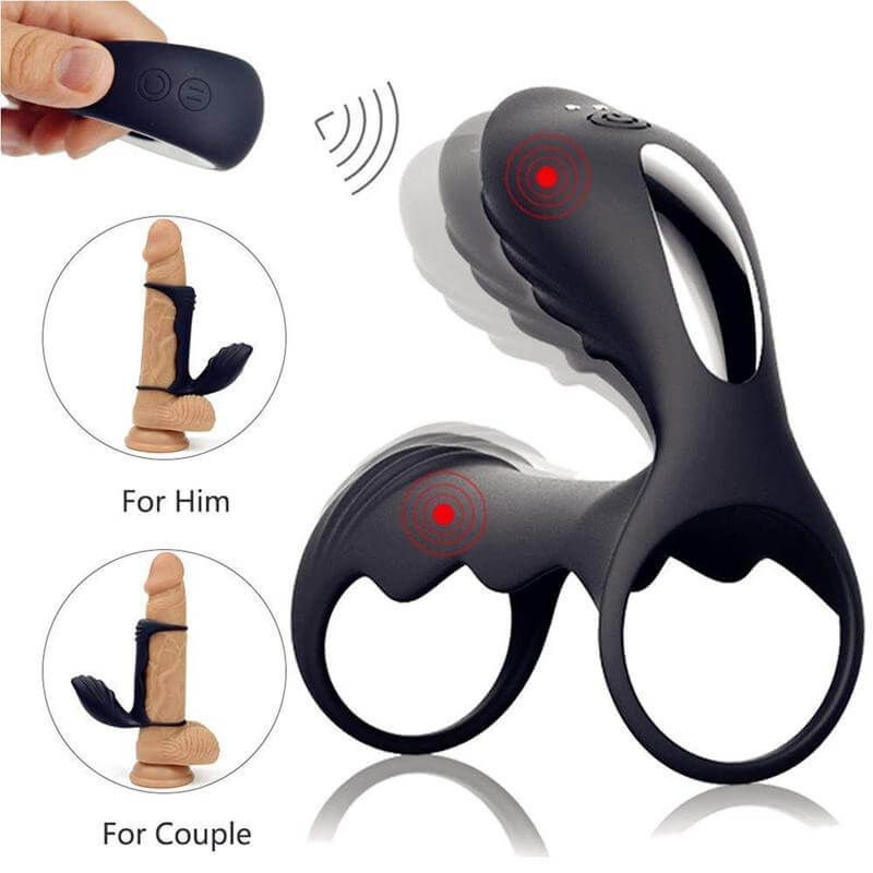 Soft 12 Vibrating Modes Remote Control Cock Ring With Double Rings Male sex toy