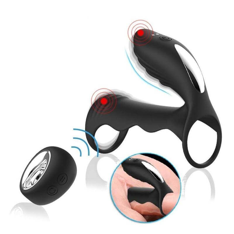Soft 12 Vibrating Modes Remote Control Cock Ring With Double Rings Male sex toy