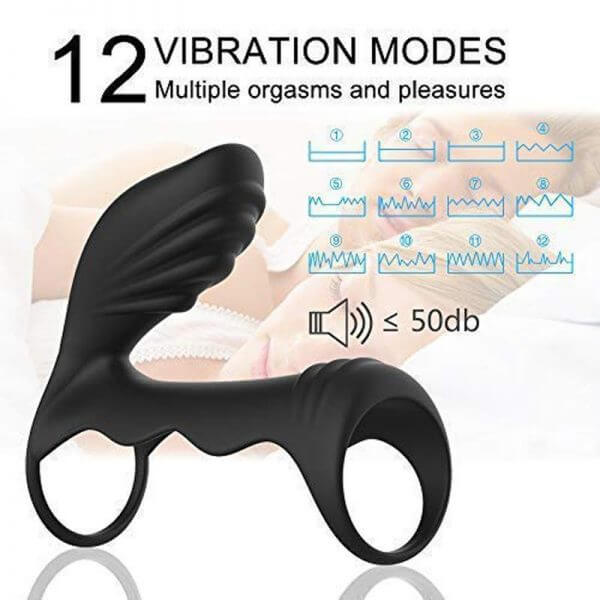 Soft 12 Vibrating Modes Remote Control Cock Ring With Double Rings Male sex toy
