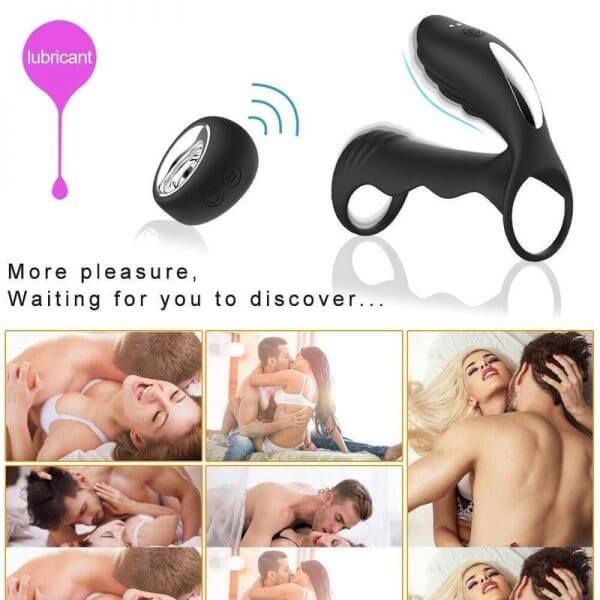 Soft 12 Vibrating Modes Remote Control Cock Ring With Double Rings Male sex toy