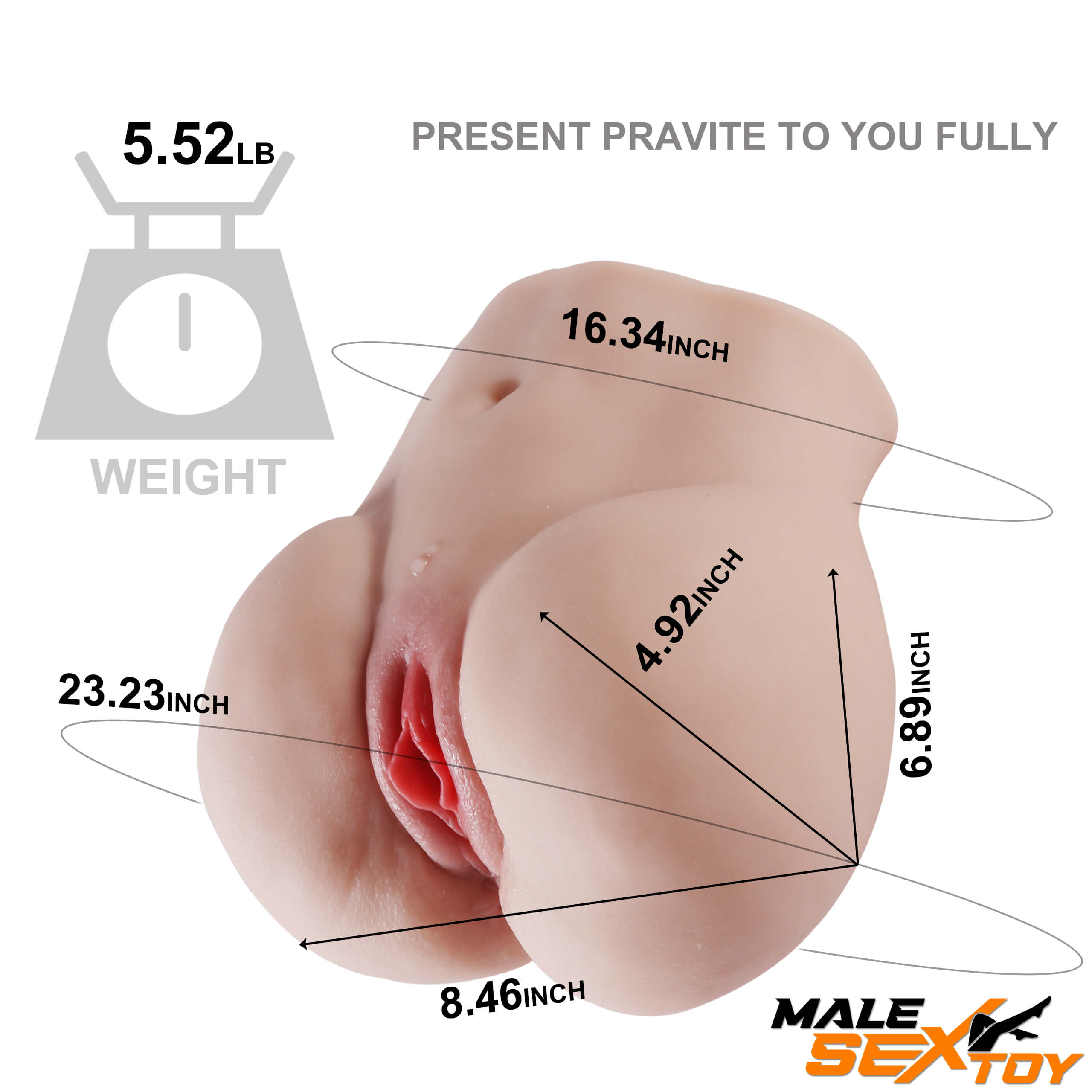 5.52lb Dual Channels 3D Real Feeling Big Ass Sex Doll Torso Male sex toy