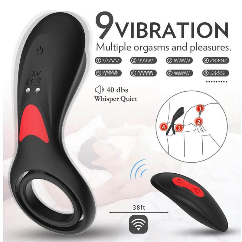9 Patterns Vibration Remote Control Cock Ring For Men Male sex toy