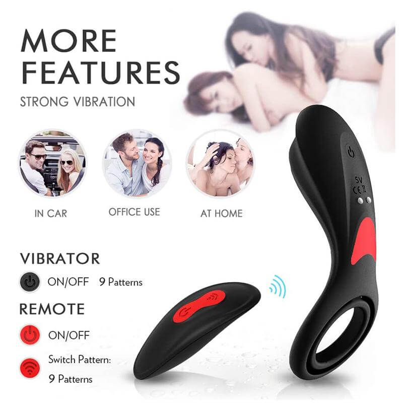 9 Patterns Vibration Remote Control Cock Ring For Men Male sex toy