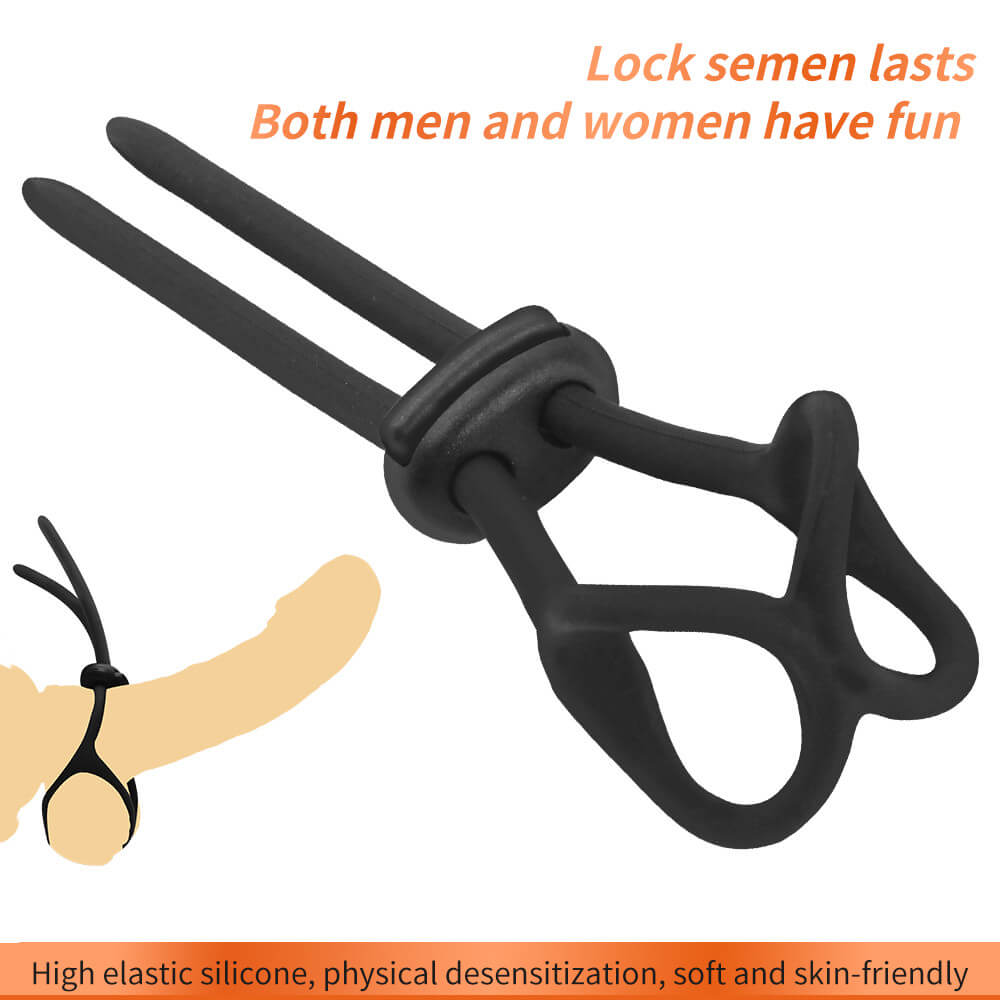 Black Silicone Adjustable Penis Ring Sex Toy for Adult Men