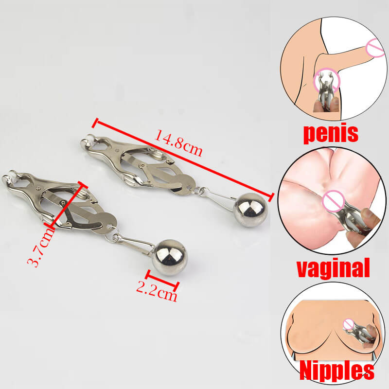 Stainless Steel Clover Nipple Clamp With Ball Weights For SM Adult
