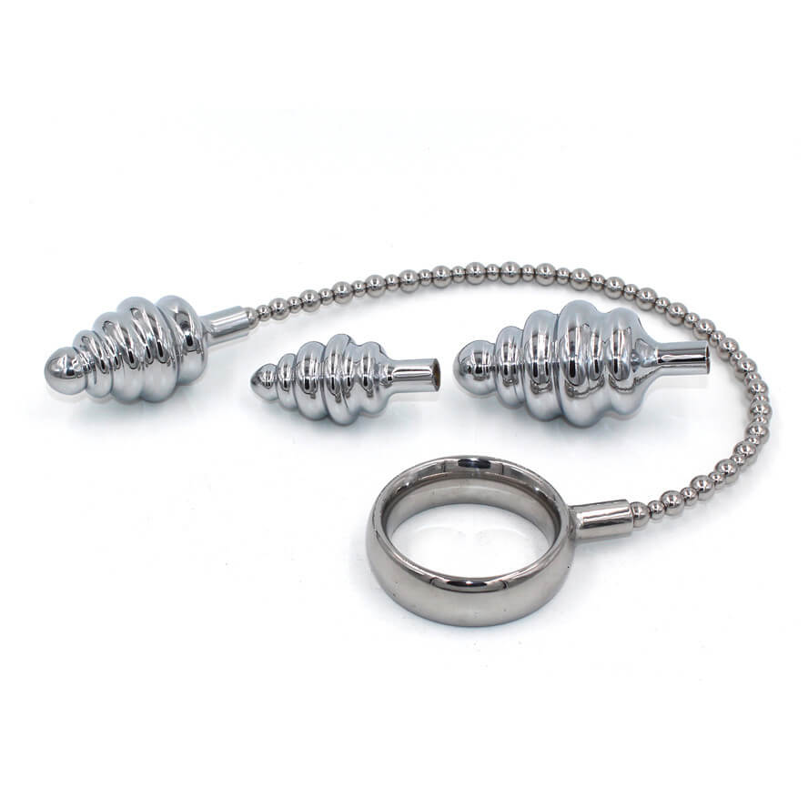 Stainless steel Cock Ring With Anal Beads For Men Prostate Stimulating