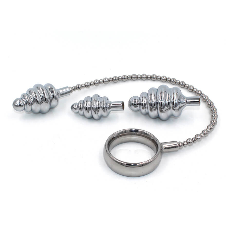 Stainless steel Cock Ring With Anal Beads For Men Prostate Stimulating Male sex toy