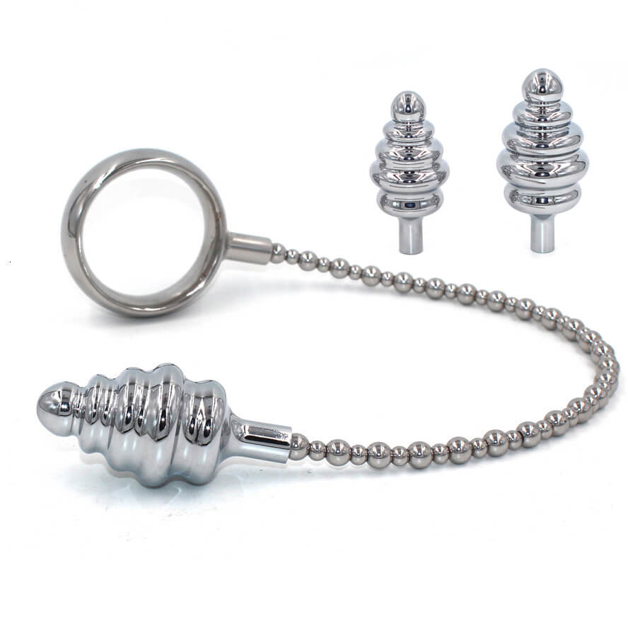 Stainless steel Cock Ring With Anal Beads For Men Prostate Stimulating Male sex toy