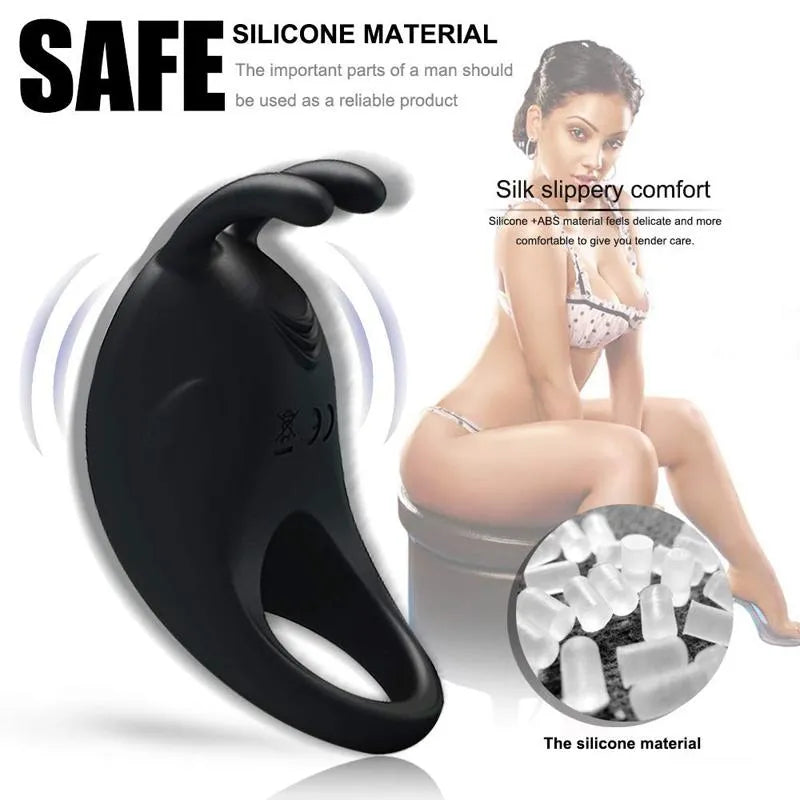 Hands-free Black Cock Ring Adjustable Vibrator Sex Toy