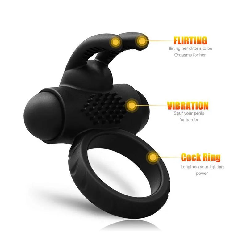 Rabbit Vibrator Flirting Cock Ring With Bullet For Men Masturbation