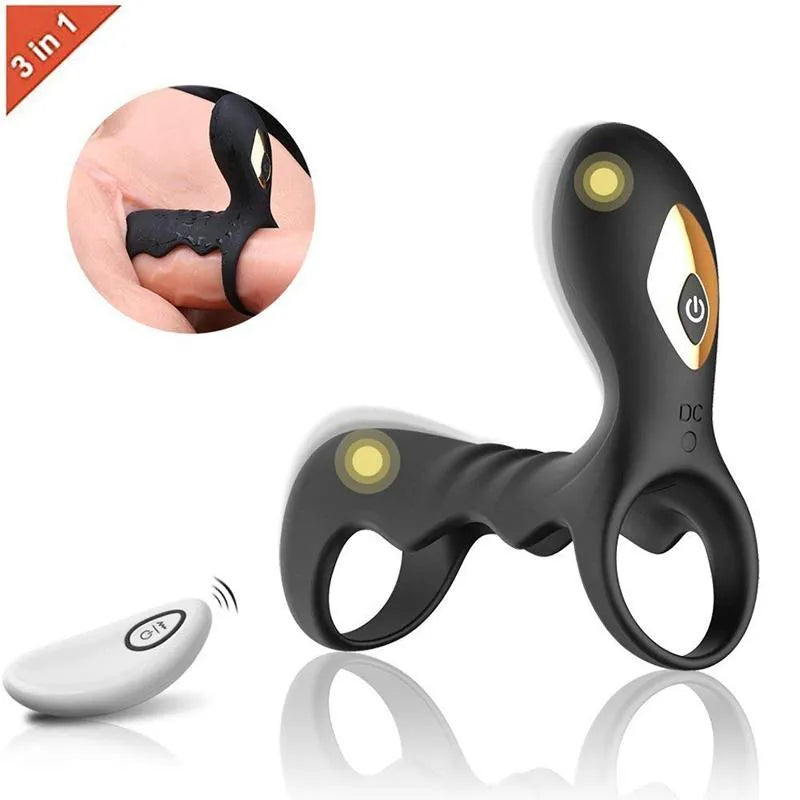 Dual Rings Remote Control 10 Frequencies Vibrating Cock Ring Male sex toy