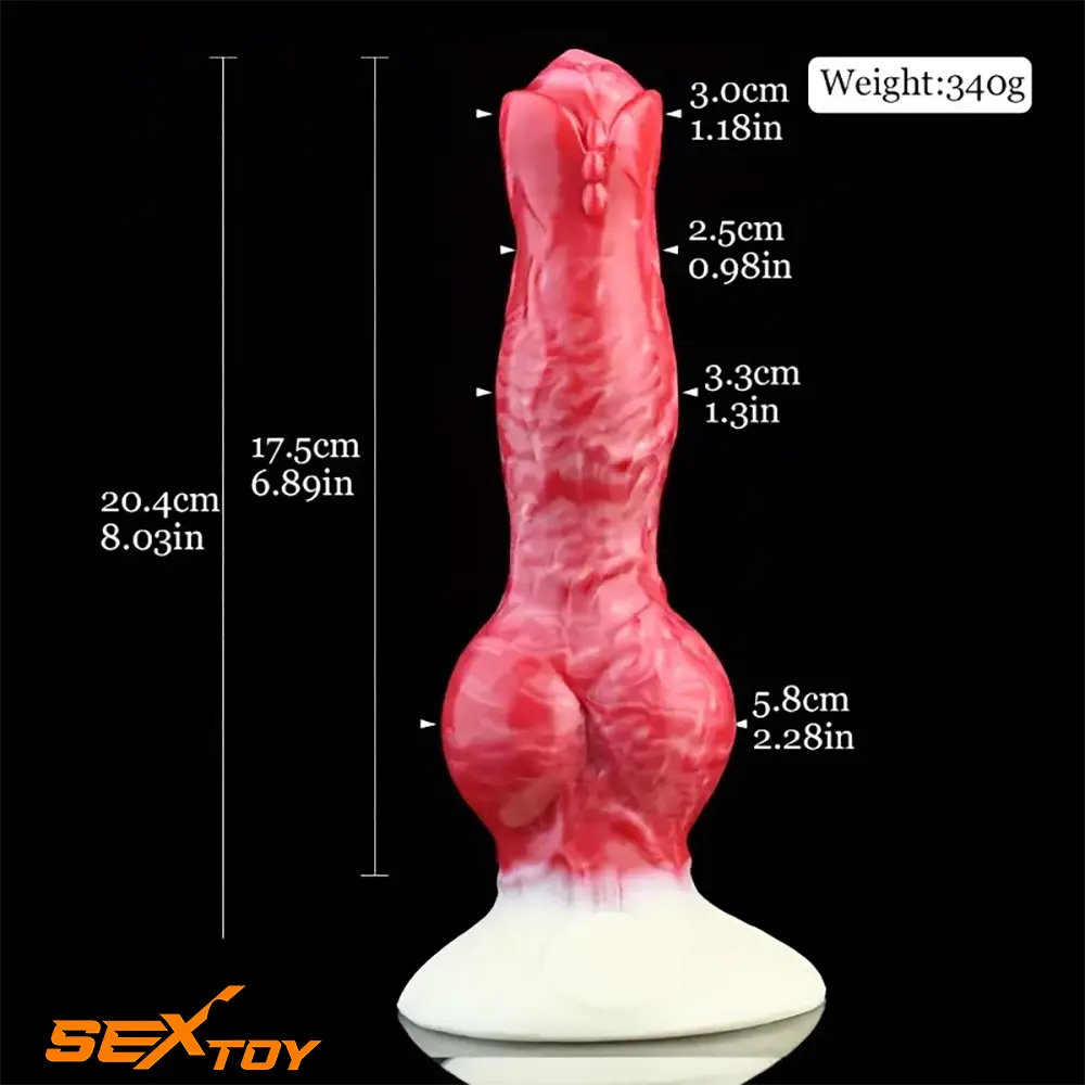 8.03in Fantasy Big Dog Knot Silicone Soft Dildo For G-Spot Love Sex Male Sex Toy