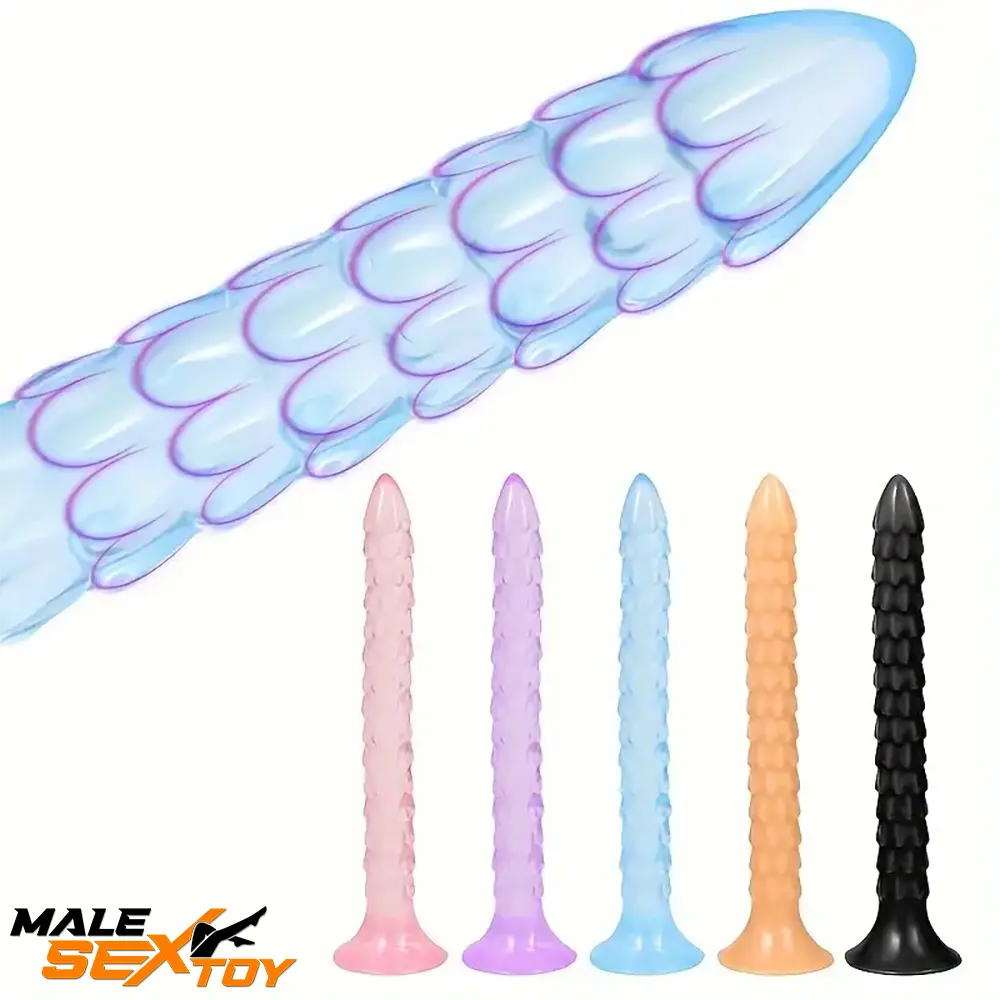 12.9in Big Spiked Long Skinny Dildo For Anus Stimulation With Scales