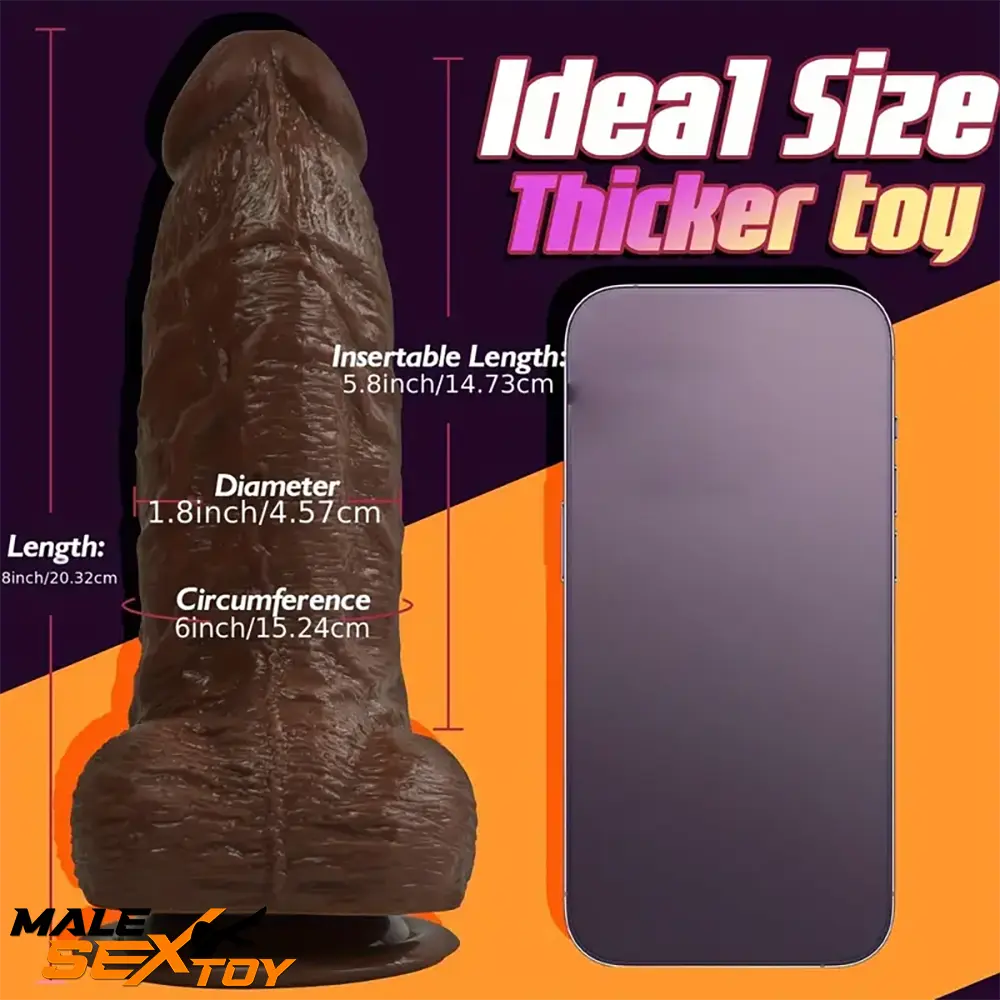 8in Big Silicone Cock Realistic Ebony Dildo BDSM Sex Toy For Female Male Sex Toy
