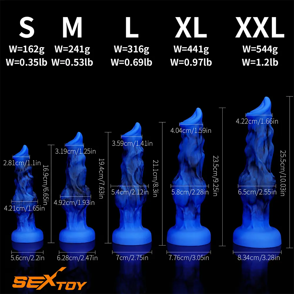 6.65in 7.63in 8.3in 9.25in 10.03in Fantasy Dog Cock Knot Female Dildo Male Sex Toy