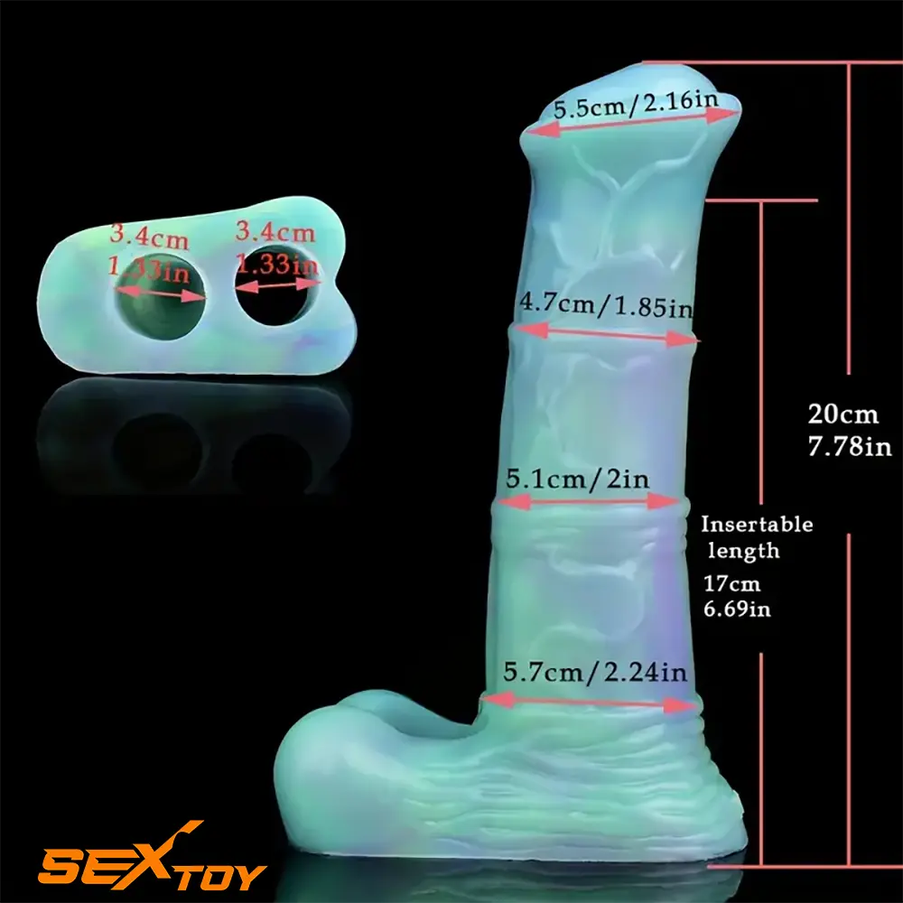 7.78in Liquid Silicone Fantasy Horse Glowing Luminous Real Cock Dildo Male Sex Toy
