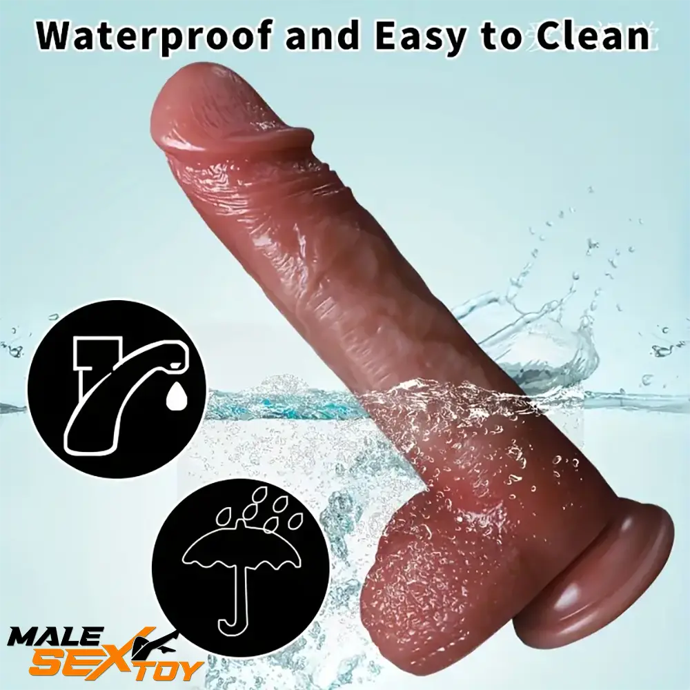 8.46in Vibrating Heating Silicone Uncut Big Real Dildo With Sliding Skin Male Sex Toy